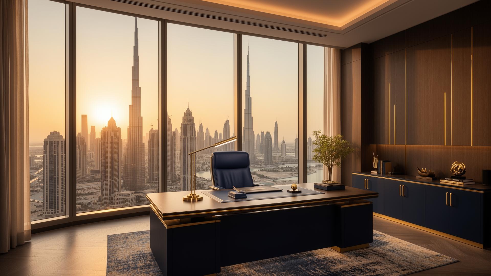 Executive office overlooking Dubai skyline
